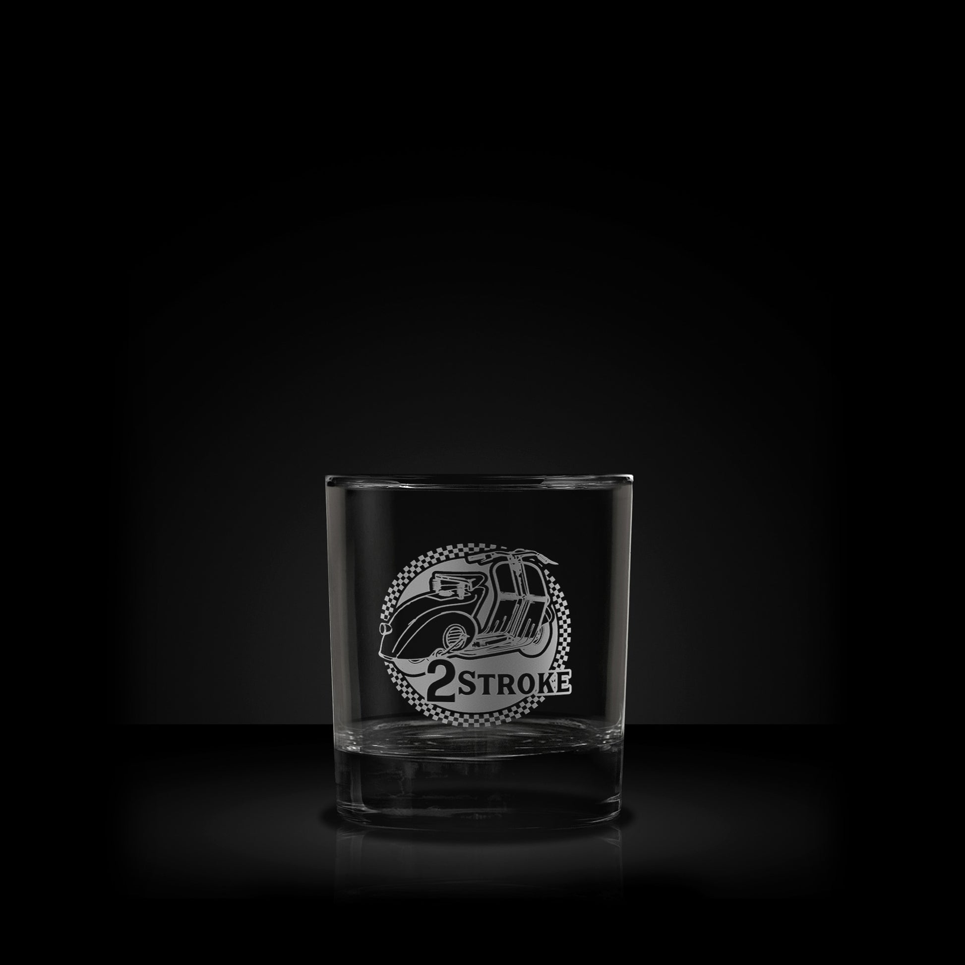 whisky glass engraved with a vintage farro basso vespa scooter