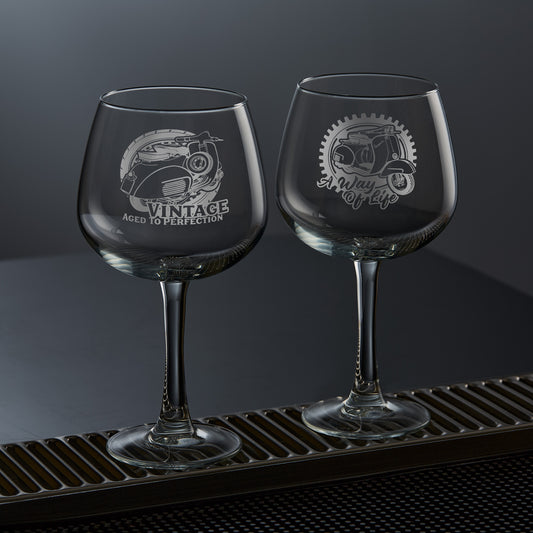 set of two balloon gin glasses engraved with vintage vespa GL scooter