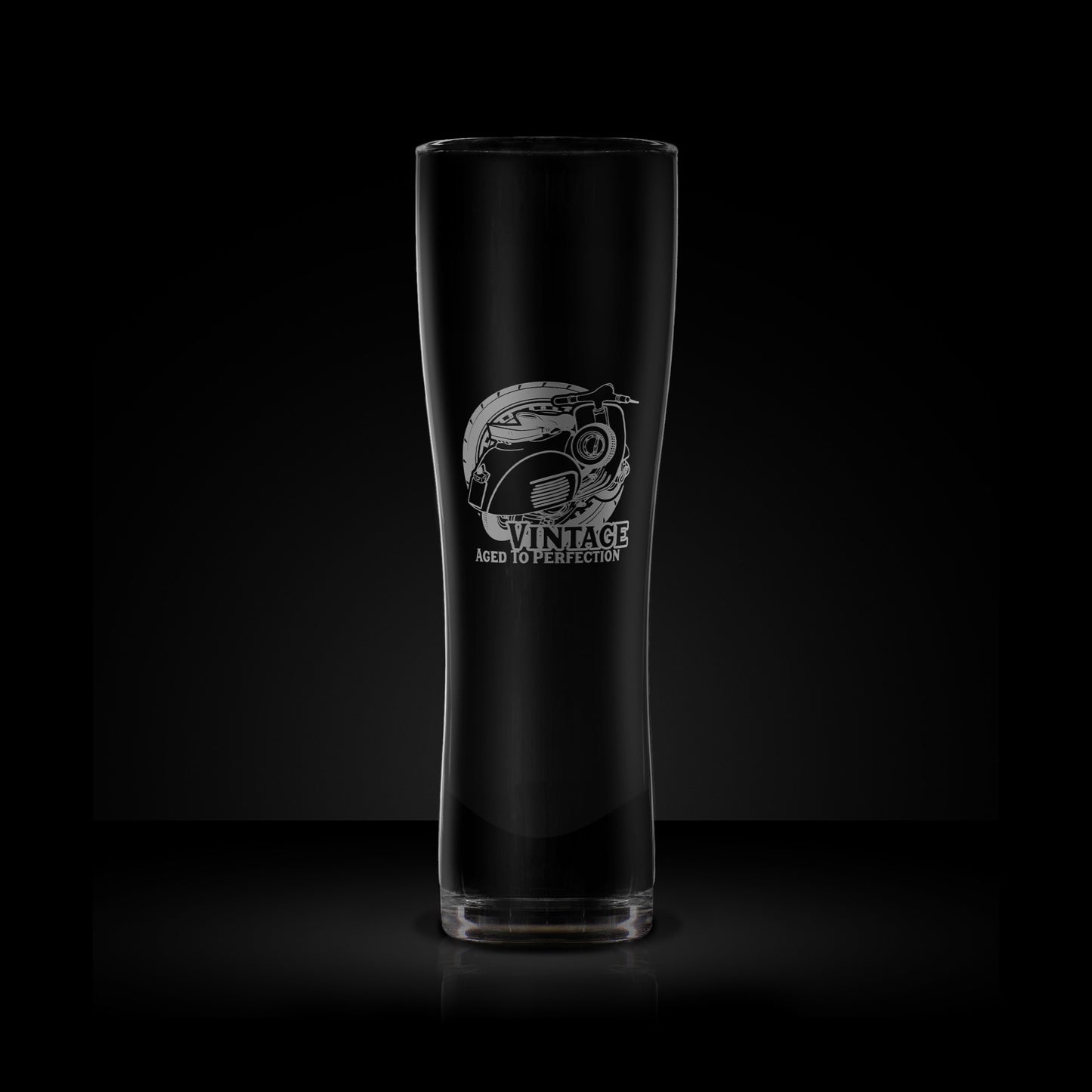 craft beer pint glass engraved with vintage vespa GL scooter