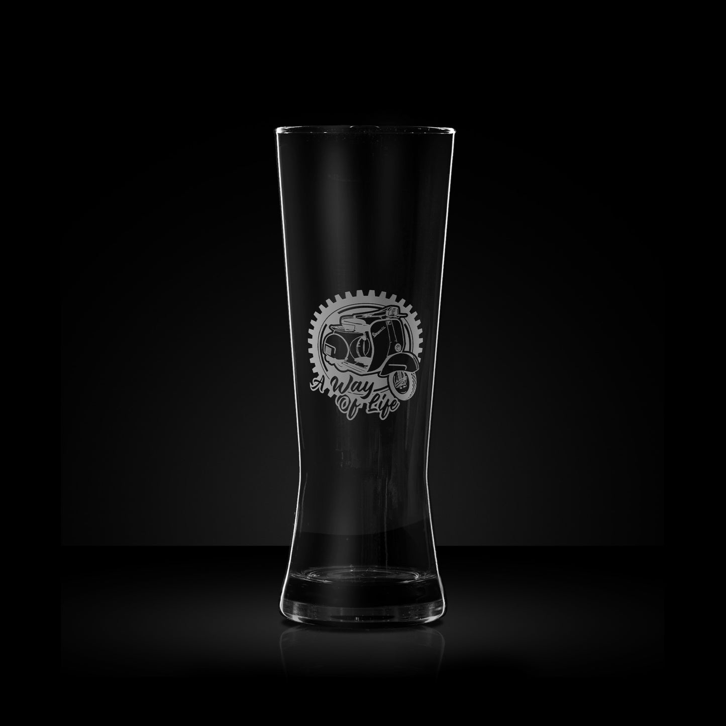 pilsner pint glass engraved with vintage vespa GL scooter