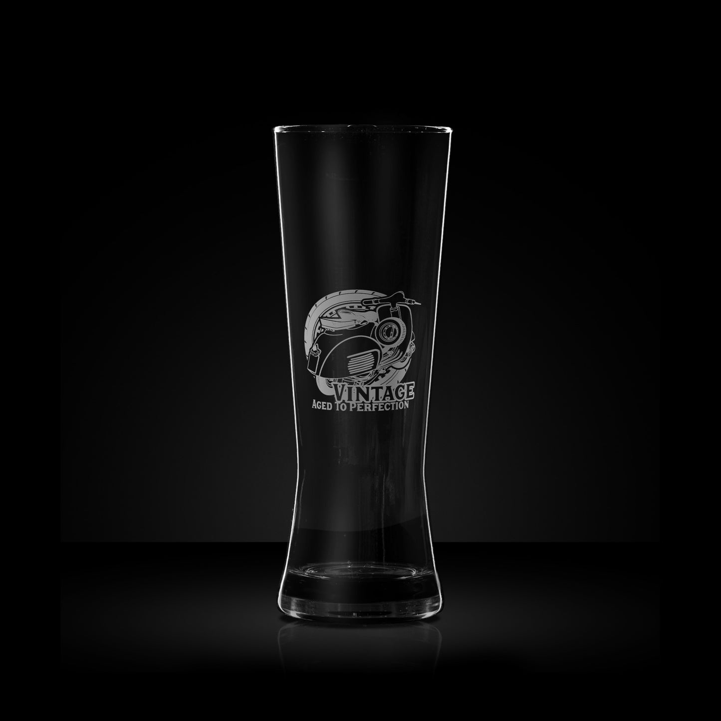 pilsner pint glass engraved with vintage vespa GL scooter