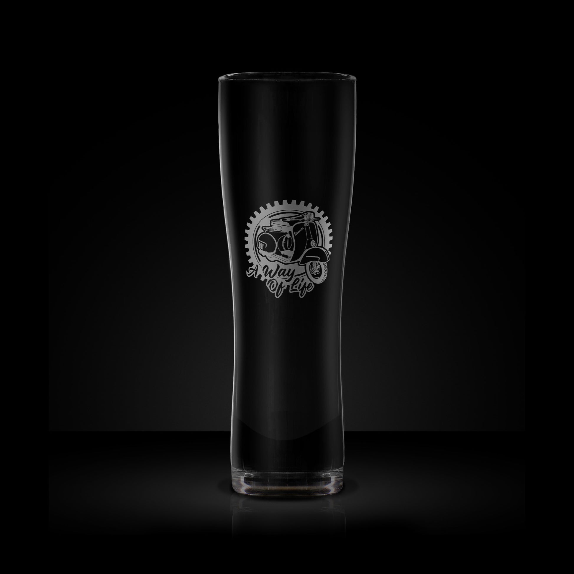 craft beer pint glass engraved with vintage vespa GL scooter