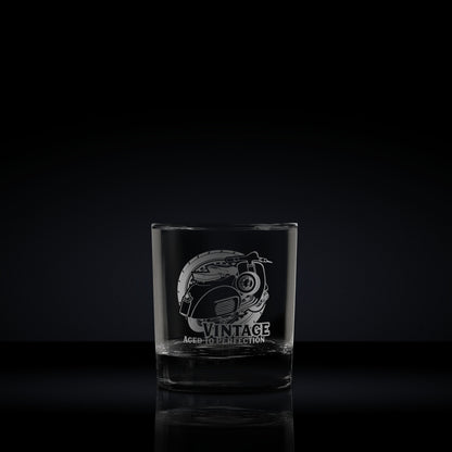 heavy base rocks glass engraved with an italian vespa gl scooter which can be personalised