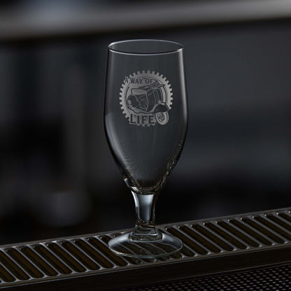 Chalice beer glass engraved with a Vespa GS (gran sport) scooter design