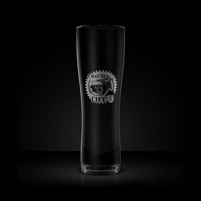 craft beer pint glass engraved with a vespa GS scooter