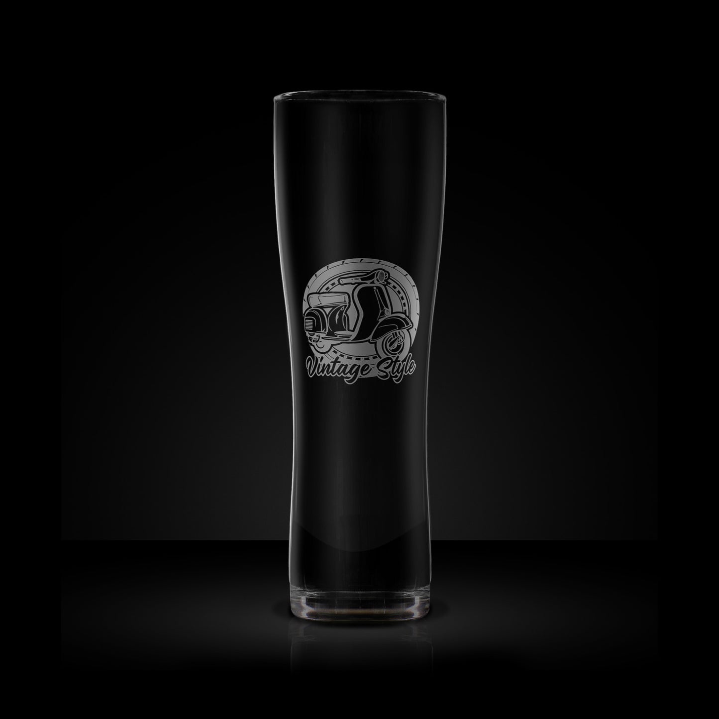 craft beer pint glass engraved with a vintage vespa GS scooter