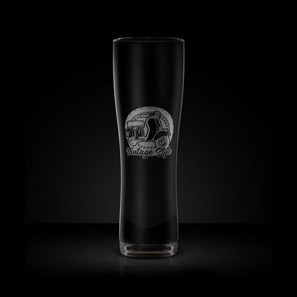 craft beer pint glass engraved with a vintage vespa GS scooter