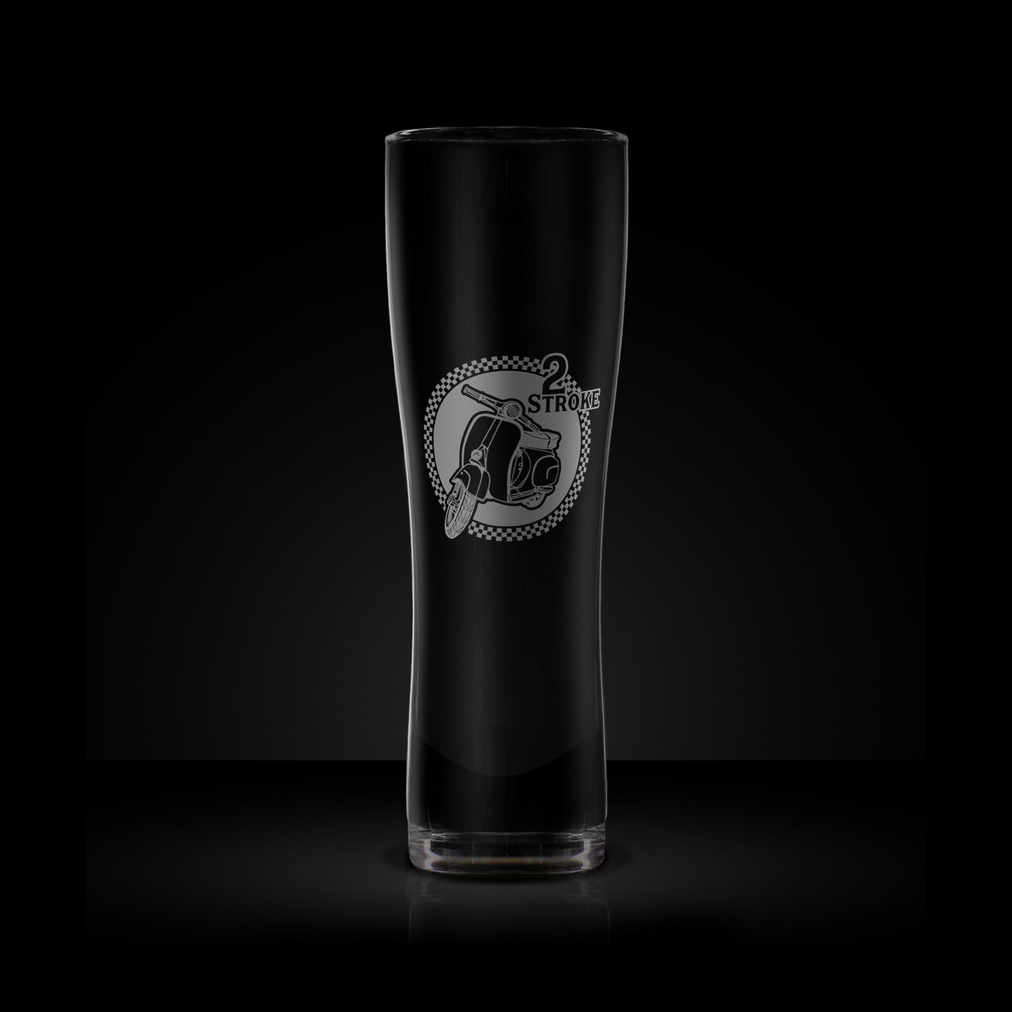 craft beer pint glass engraved with a vespa GS scooter