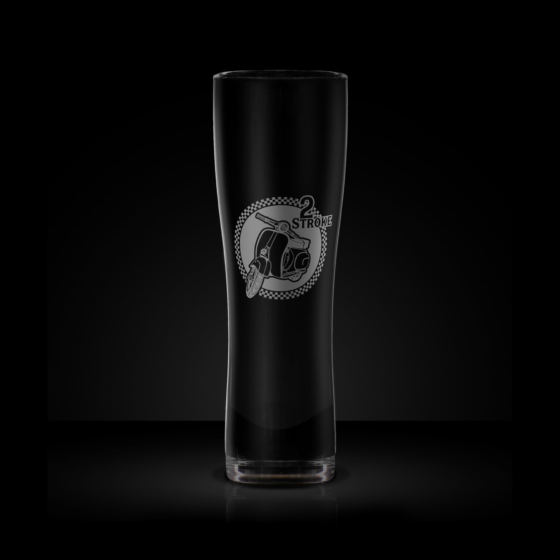 craft beer pint glass engraved with a vespa GS scooter