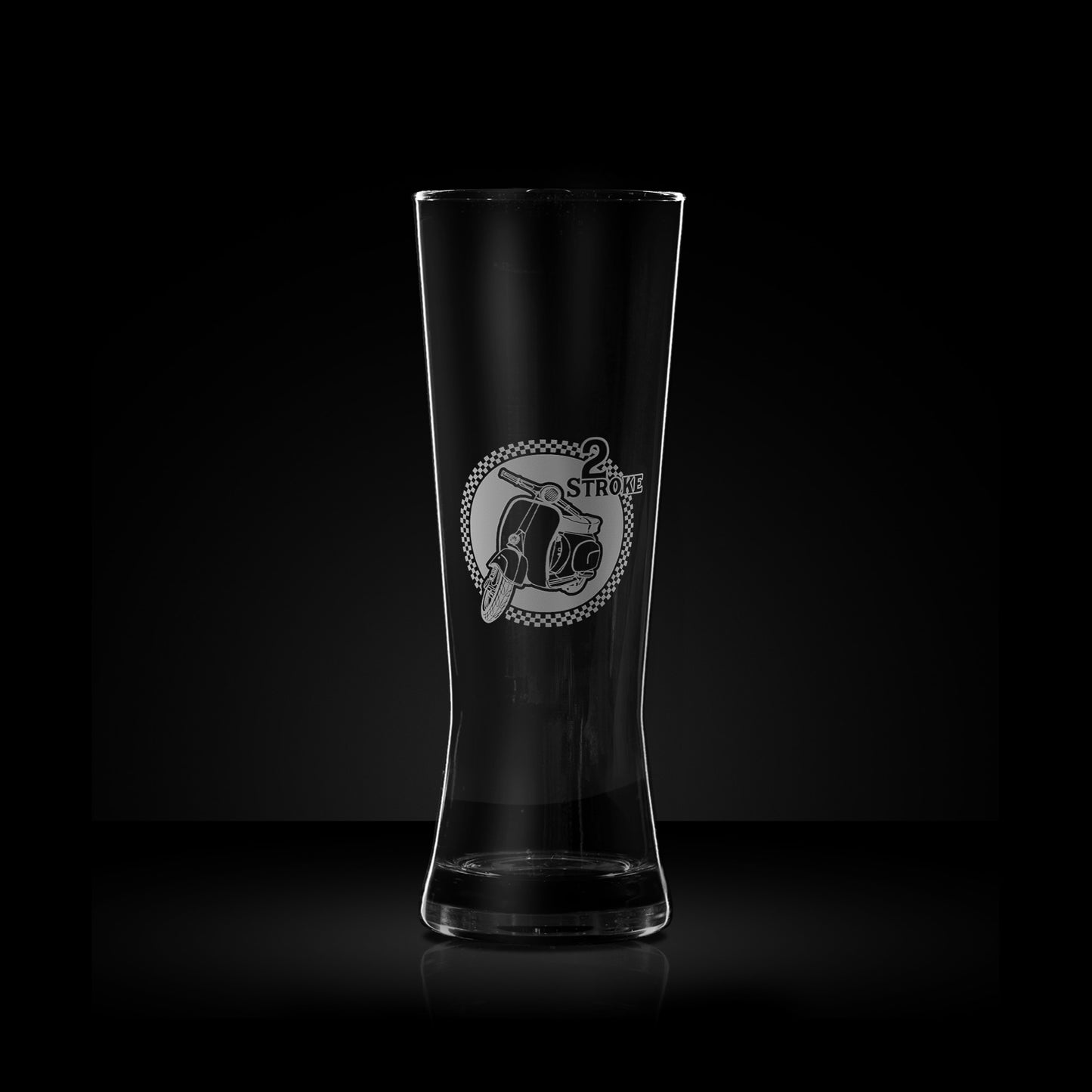 pilsner pint glass engraved with a vintage vespa GS scooter