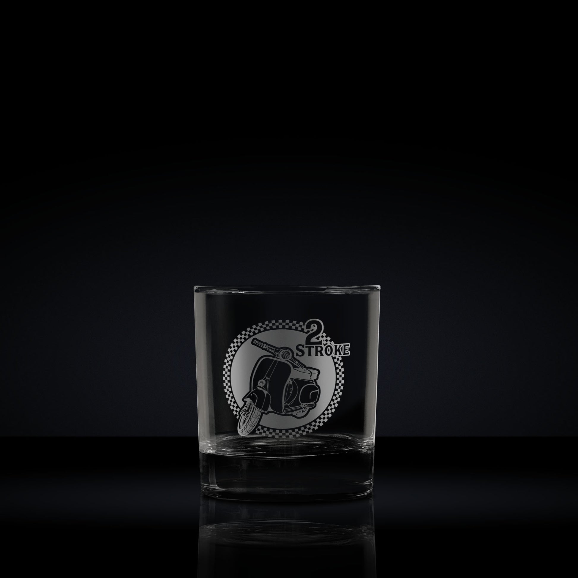 heavy base whisky tumbler engraved with an italian vespa gs160 scooter which can be personalised