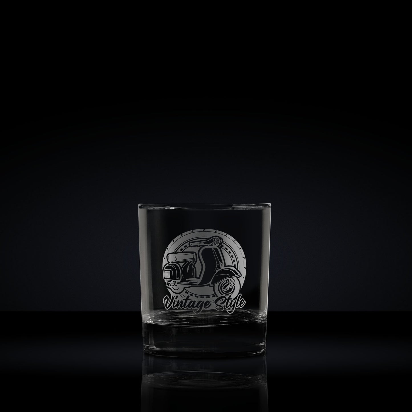 heavy base rocks glass engraved with an italian vespa gs160 scooter which can be personalised