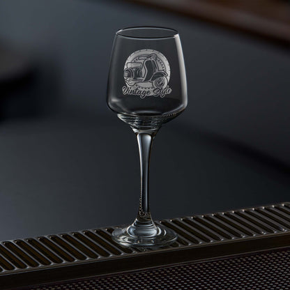 stemmed wine glass engraved with an italian vespa gs160 scooter which can be personalised