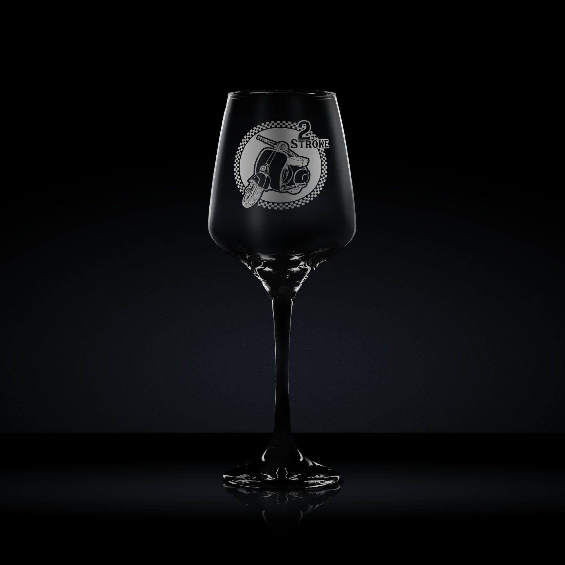 stemmed wine glass engraved with an italian vespa gs160 scooter which can be personalised