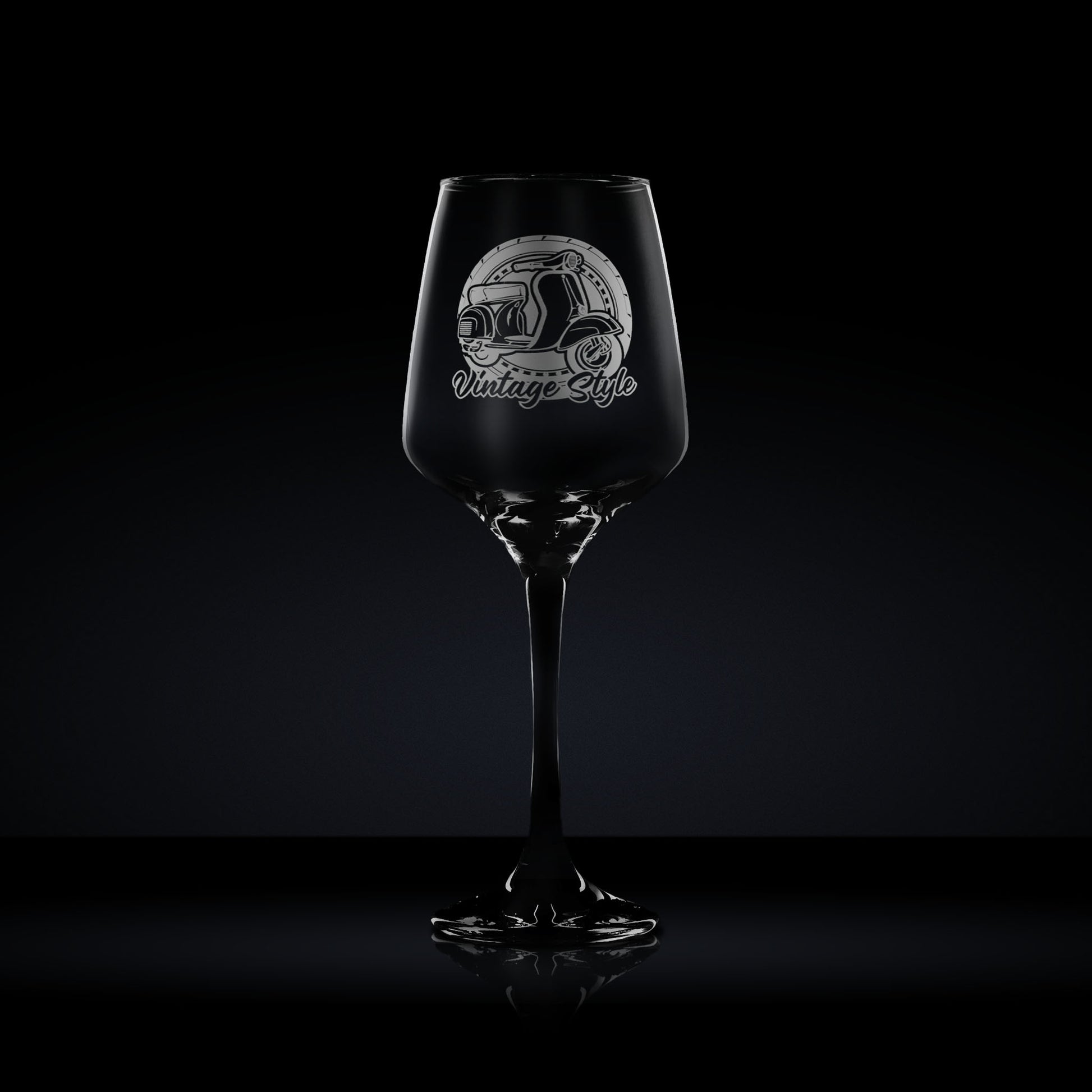 stemmed wine glass engraved with an italian vespa gs160 scooter which can be personalised