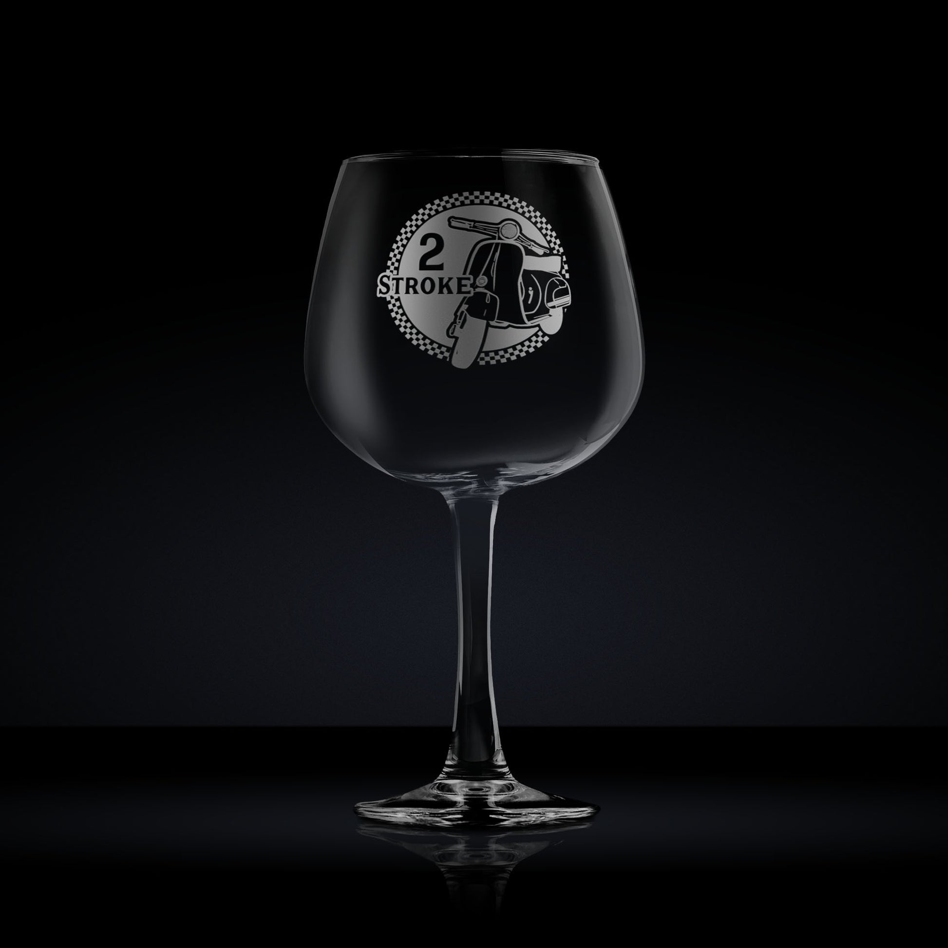 stemmed gin glass engraved with a vespa primavera scooter