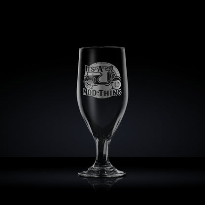 stemmed beer or cider glass engraved with a vespa primavera scooter