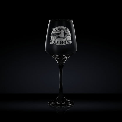 stemmed wine glass engraved with a vespa primavera scooter