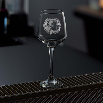 stemmed wine glass engraved with a vespa primavera scooter