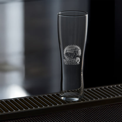 engraved scooter craft beer pint glass featuring a vespa px design