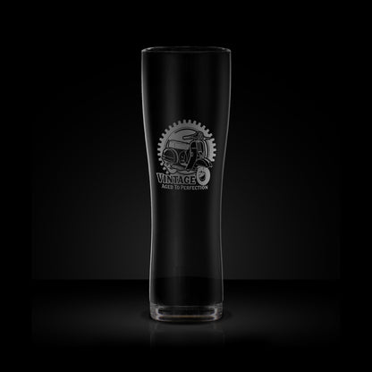 engraved scooter craft beer pint glass featuring a vespa px design