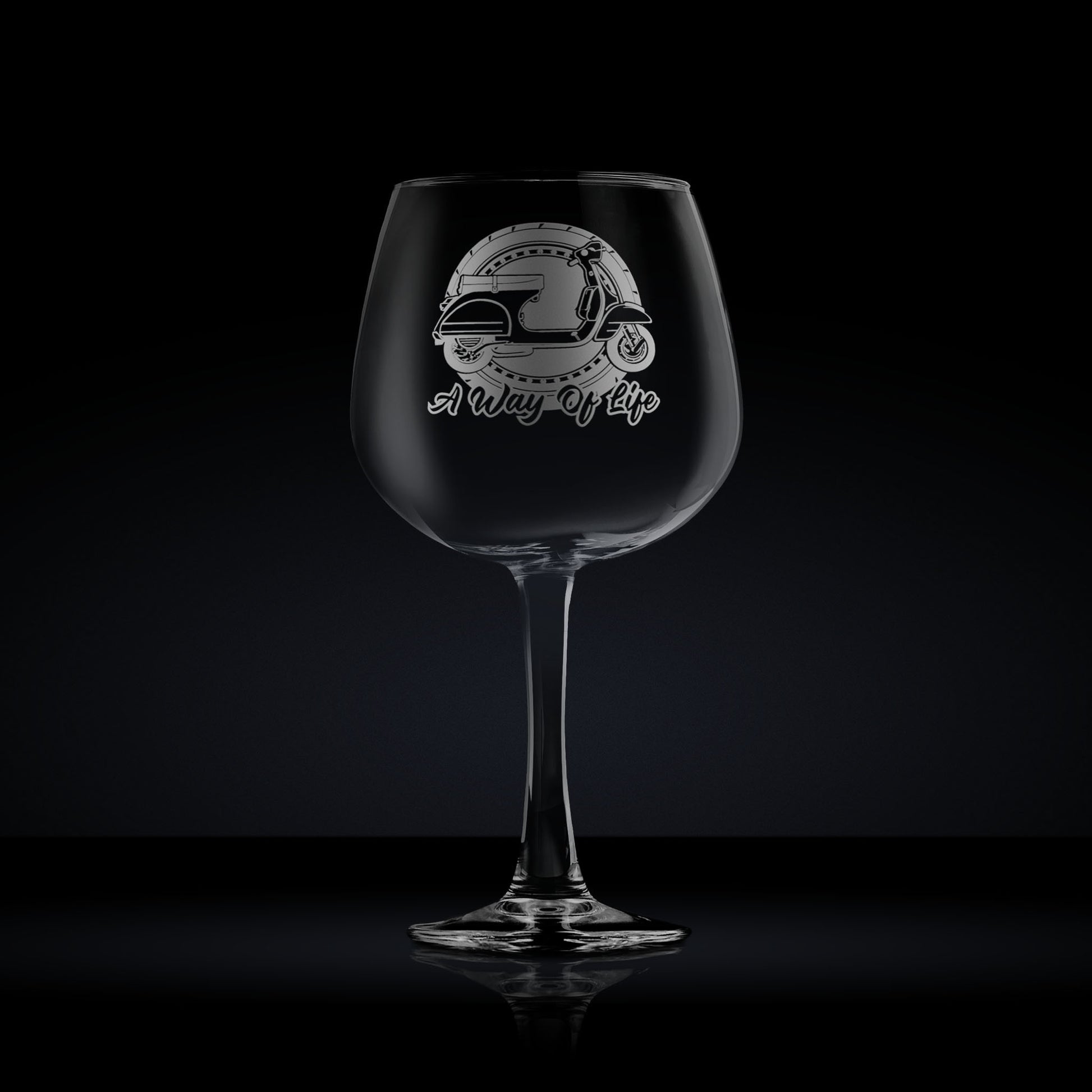 stemmed balloon gin glass engraved with an italian vespa scooter which can be personalised