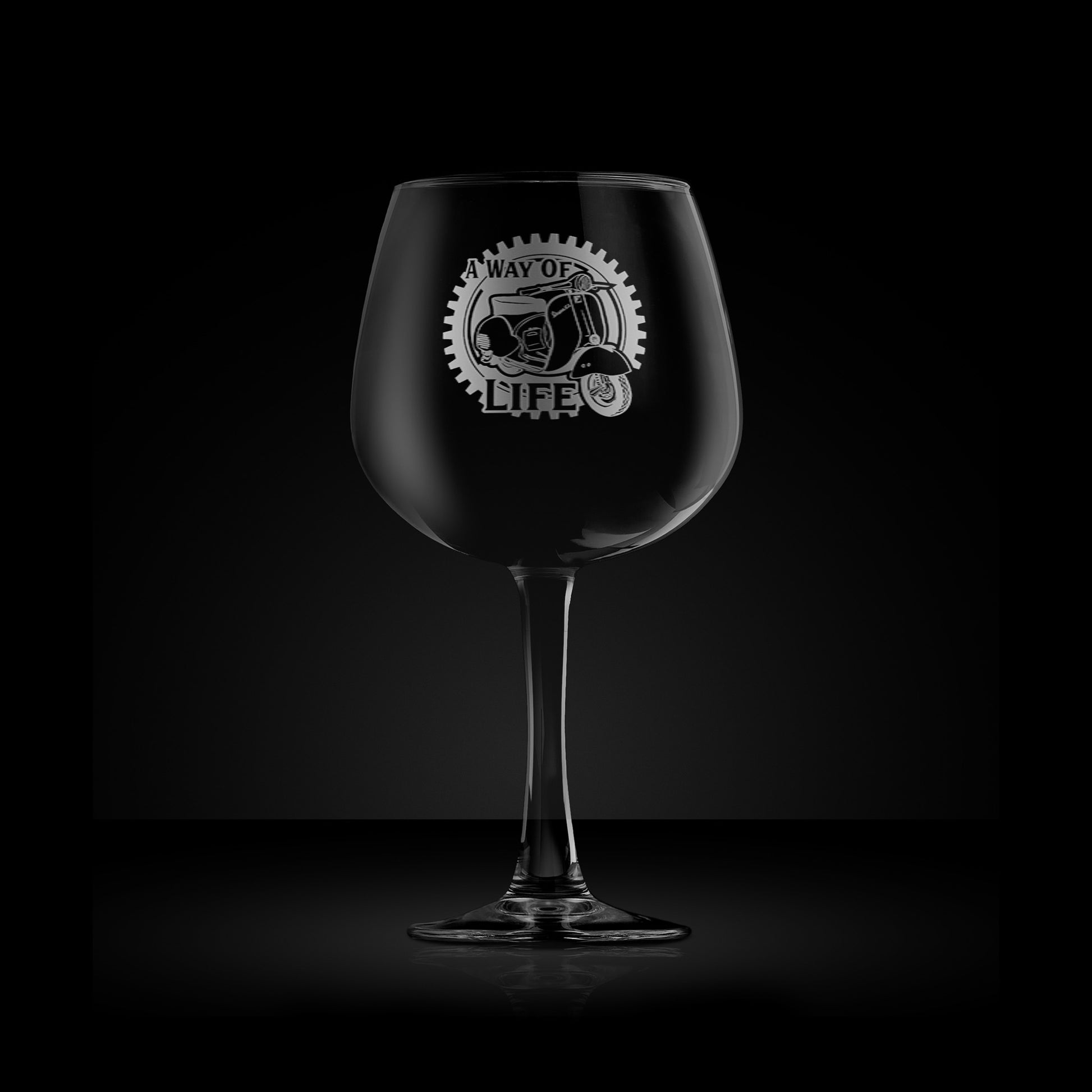 balloon gin glass engraved with vintage vespa GS150 scooter