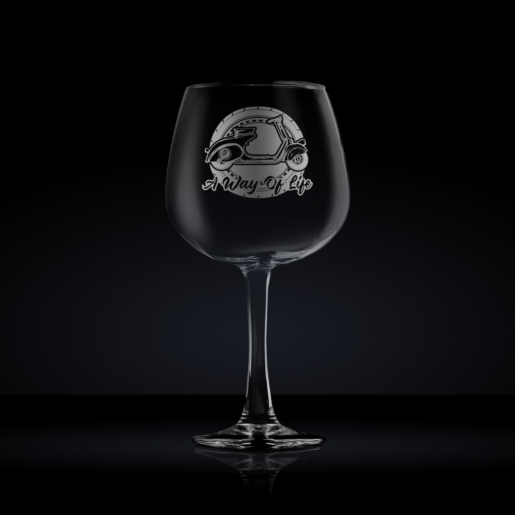 balloon gin glass engraved with vintage vespa faro basso scooter