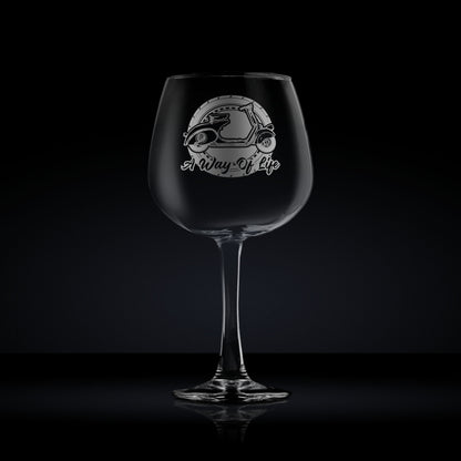 balloon gin glass engraved with vintage vespa faro basso scooter