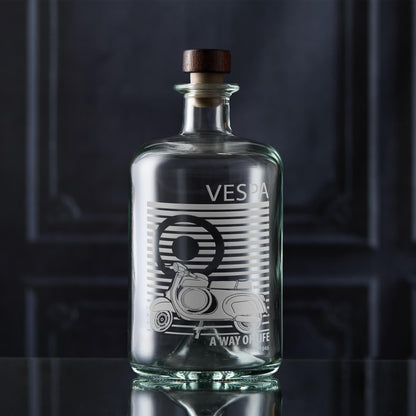 Decanter featureing a detailed engraving of the iconic Vespa SS90