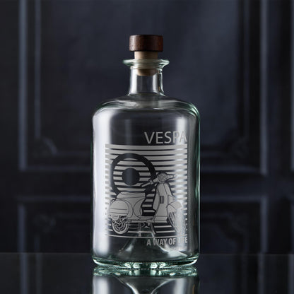 Vintage style decanter engraved with a Vespa T5 Scooter and personalised message