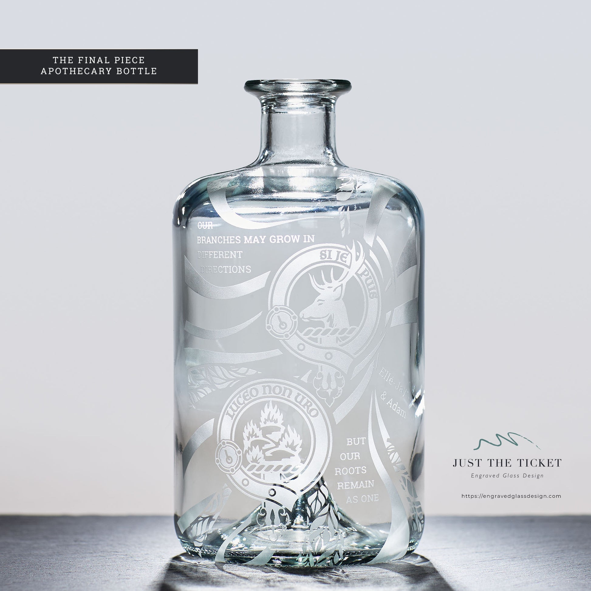 wedding gift decanter engraved with family clan crests