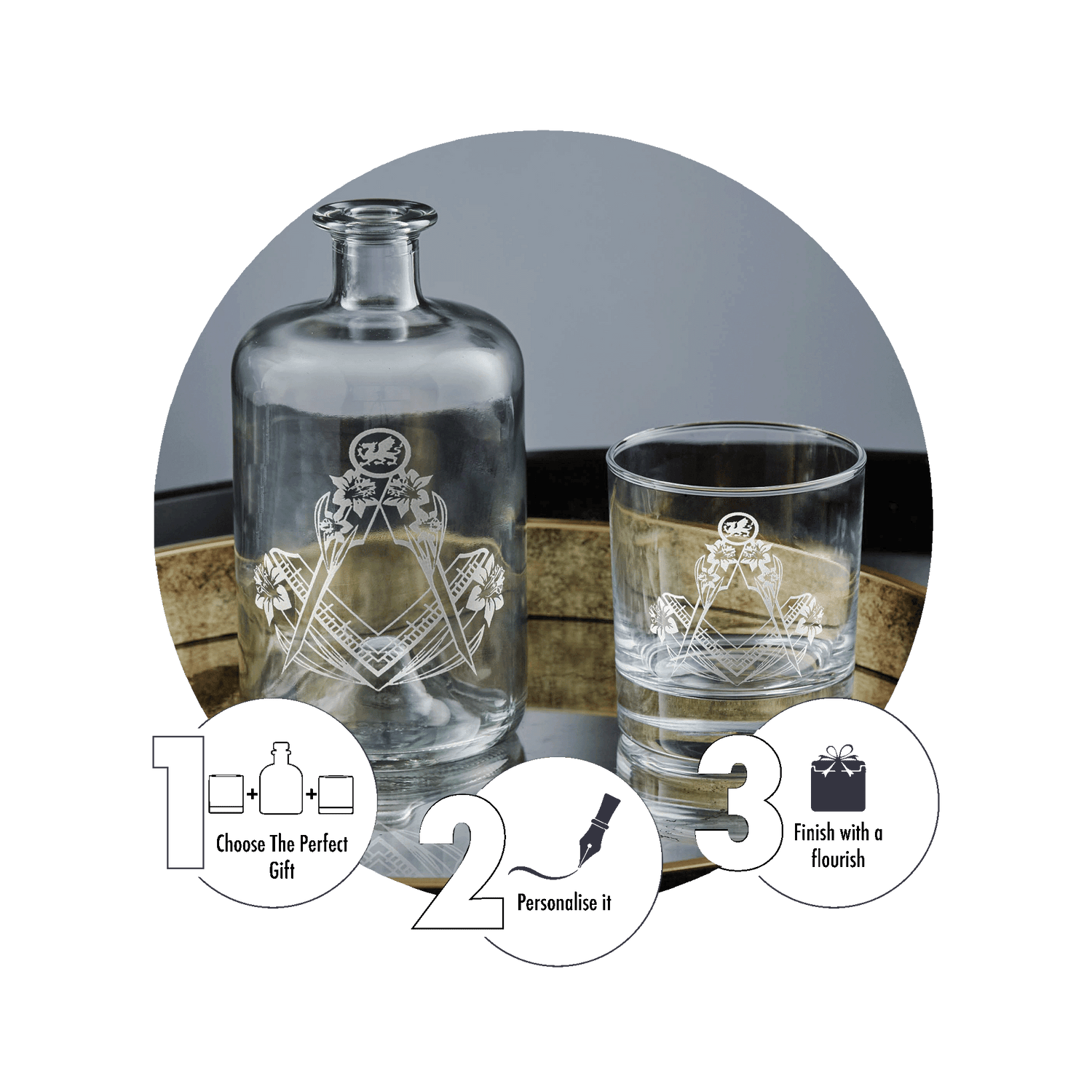 engraved masonic whisky glass and decanter gift set