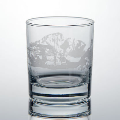 Welsh 3 Peaks whiskey glasses engraved with Pen Y Fan and Snowdon
