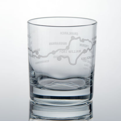 Whisky glass engraved with the West Highland Way route, Fort William & Kinlochleven