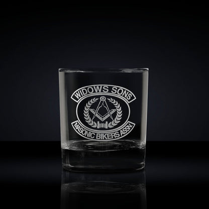 whisky tumbler engraved with masonic bikers widows association