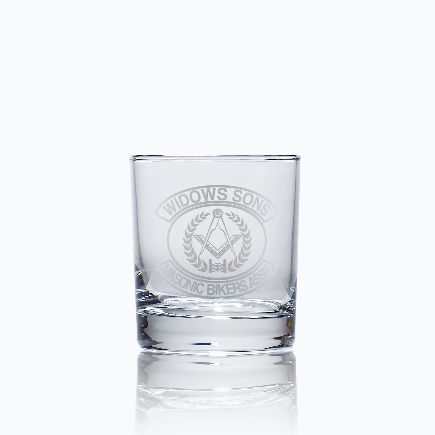 whisky tumbler engraved with masonic bikers widows association