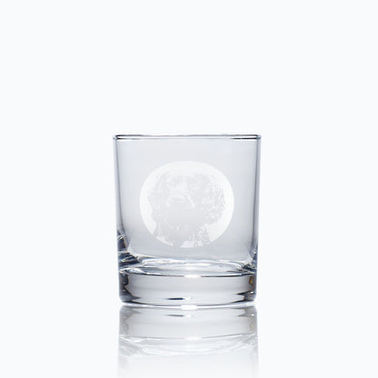 engraved whisky glass etched with a portrait of a cocker spaniel dog