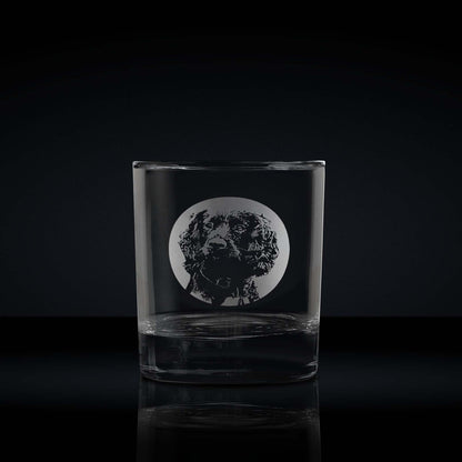 engraved whisky glass etched with a portrait of a cocker spaniel dog