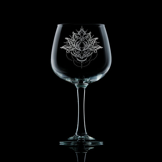 lotus flower engraved stemmed gin glass