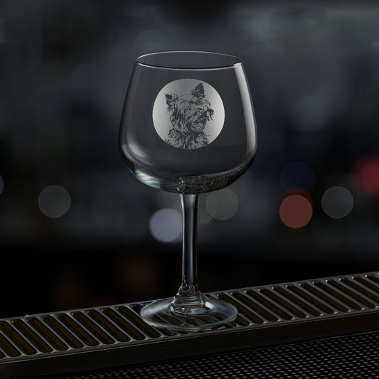 Balloon gin glass engraved with a yorkshire terrier dog