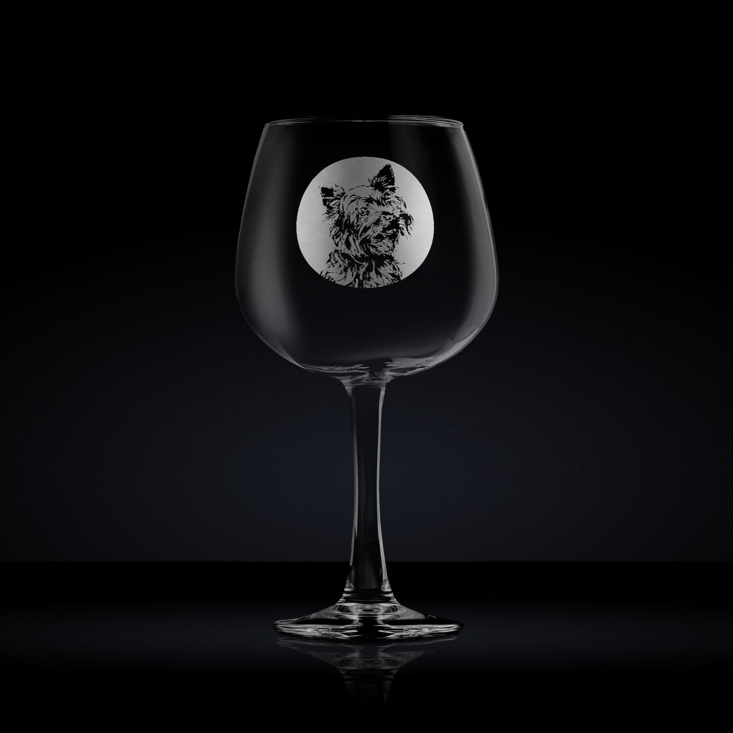 Balloon gin glass engraved with a yorkie dog