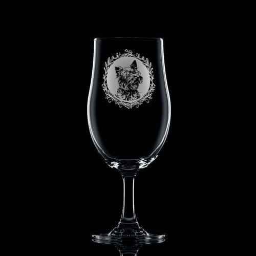 Yorkshire Terrier Stemmed Beer Glass Engraved Pint Glass