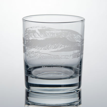 Yorkshire Three Peaks Challenge whisky glass with engraved illustration of Pen Y Ghent 