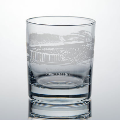 Yorkshire Three Peaks Challenge whisky glass with engraved illustration of Whernside