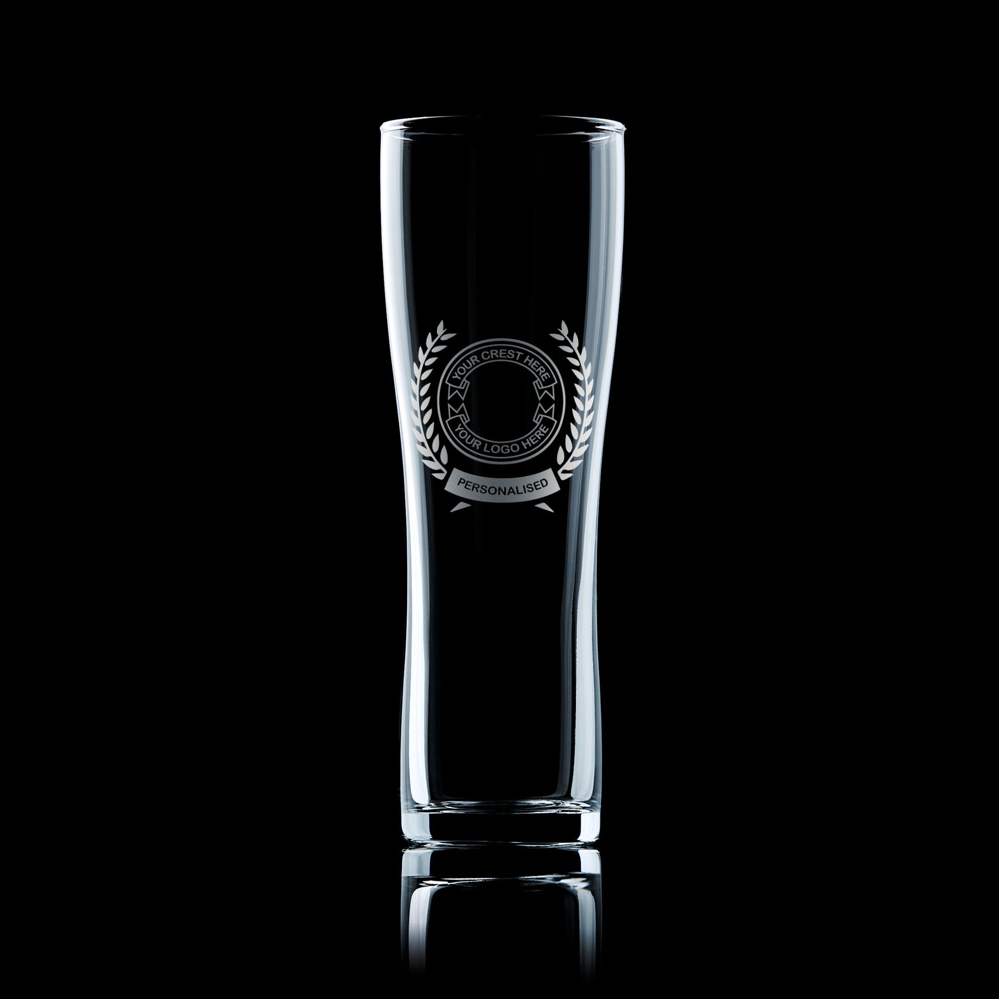 custon engraved tall pint glass engraved with your logo