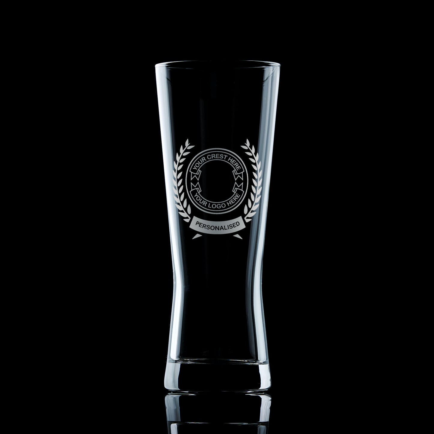 custon engraved pilsner pint glass engraved with your logo