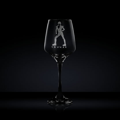 stemmed wine glass engraved with David Bowie's Ziggy Stardust